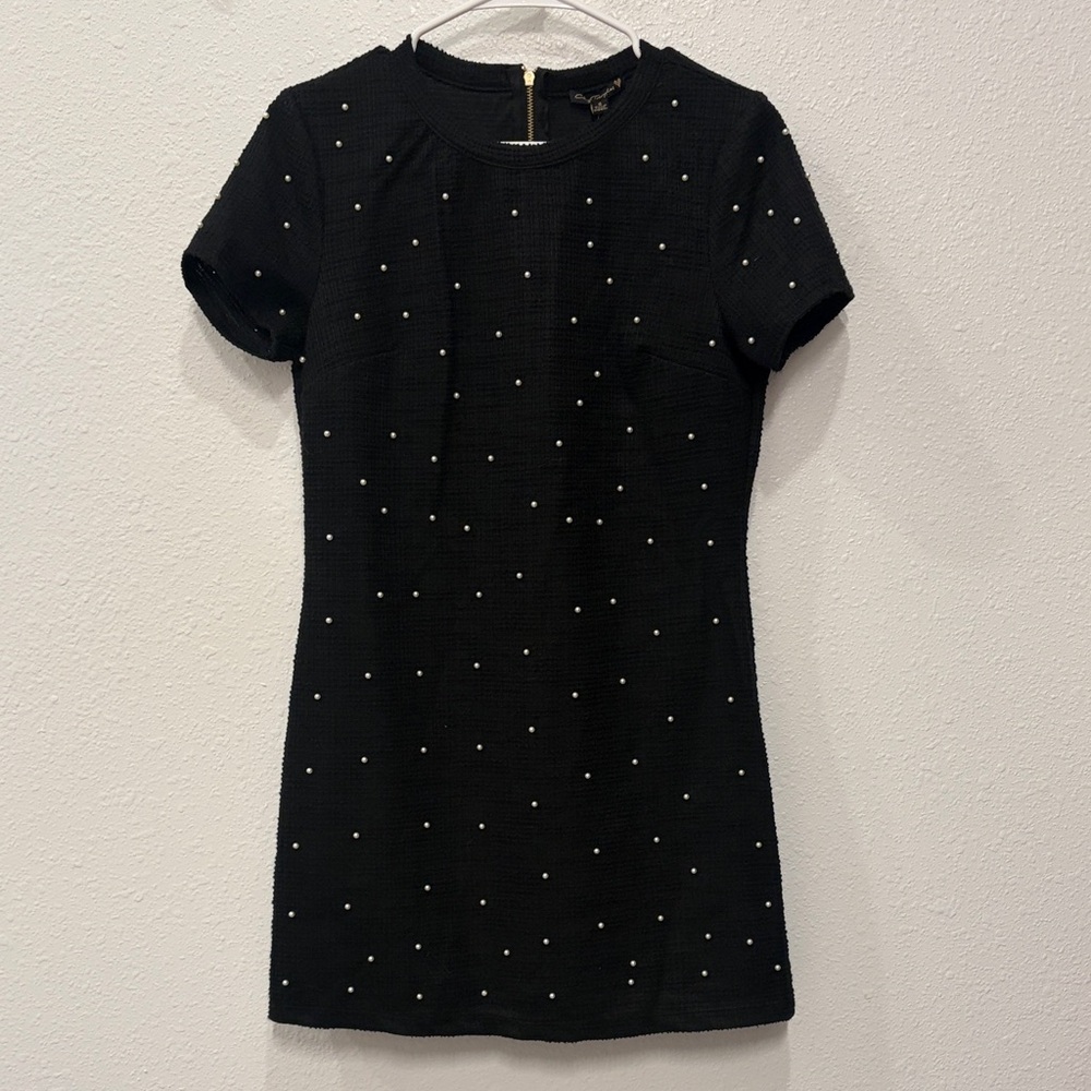 Black Mini Dress with Pearls